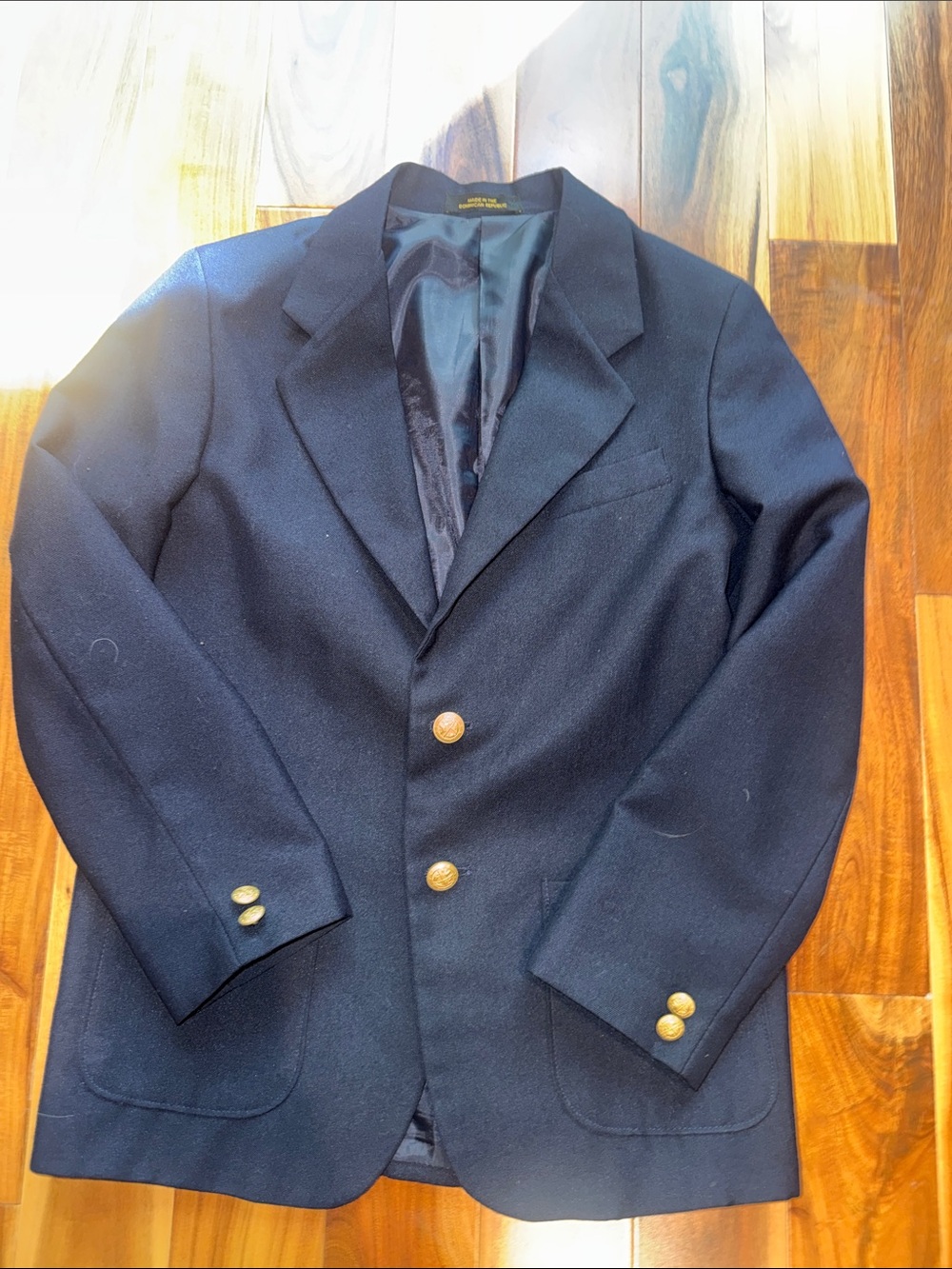 Boys Dillards Class Club Navy Wool Blazer Jacket with Gold Buttons Size 12